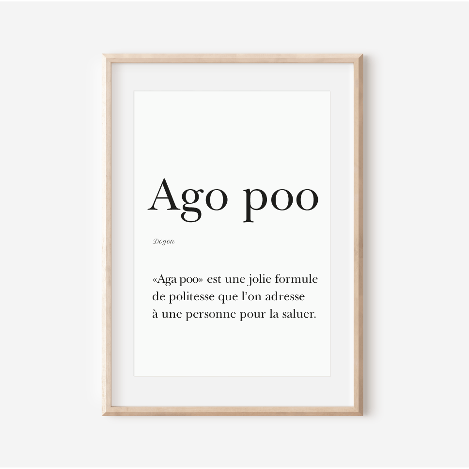 Affiche "Aga poo" - "Bonjour" en Dogon