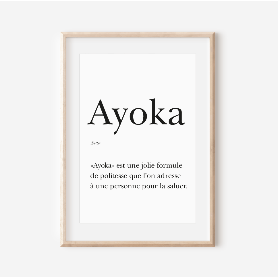 "Ayoka" poster - "Hello" in Dida