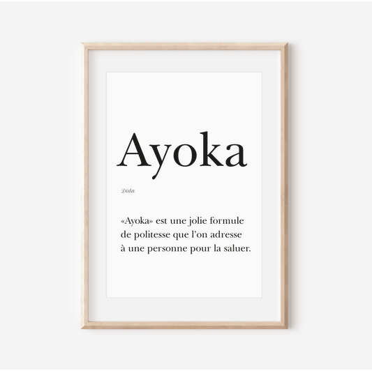 "Ayoka" poster - "Hello" in Dida