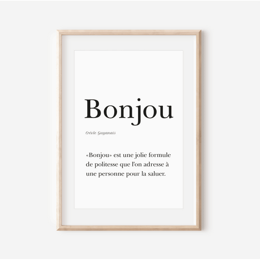 "Bonjou" poster - Hello in Guyanese Creole