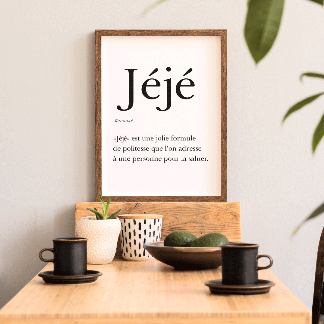 Affiche "Jéjé" - Bonjour en Shimaoré