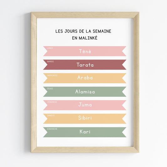 Days of the week in Malinké - Poster 30x40 cm - Educational Print