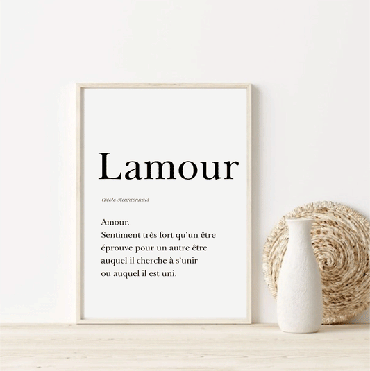 Affiche Amour en Créole Réunionnais, "Lamour" - 30x40 cm