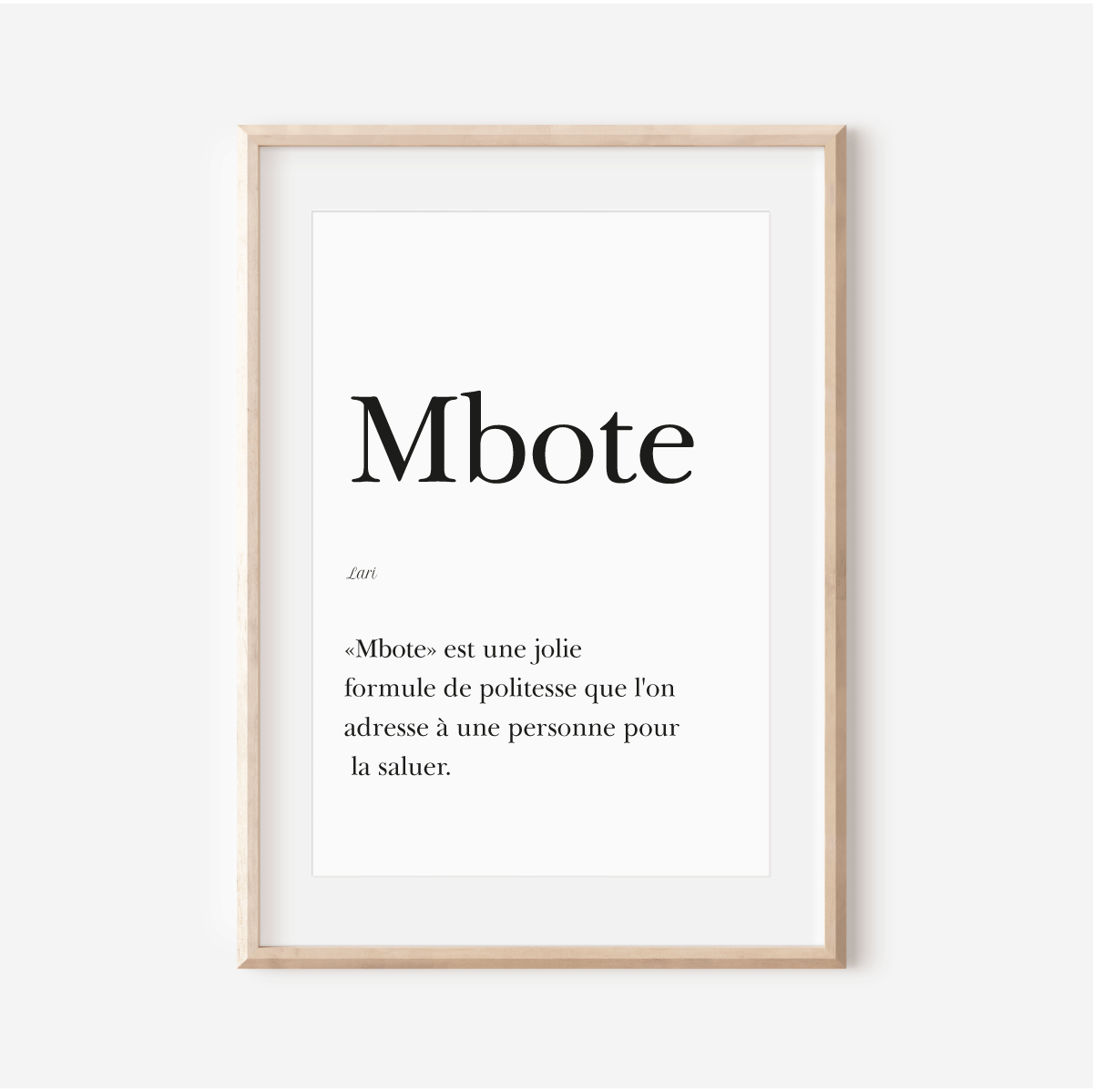 Affiche "Mbote" - Bonjour en Lari