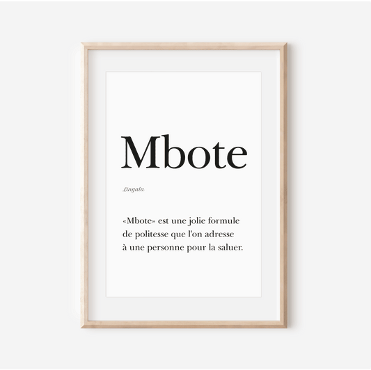 Affiche "Mbote" -  Bonjour en Lingala