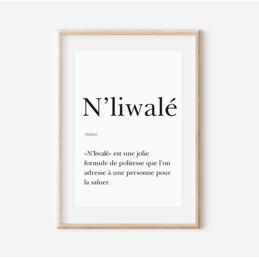 Affiche "N'liwalé" - "Bonjour" en Kabiyè