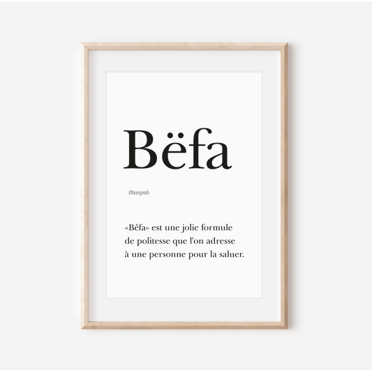 "Bëfa" poster - Greeting in Manjak