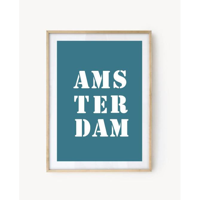 Affiche "Amsterdam" bleu turquoise