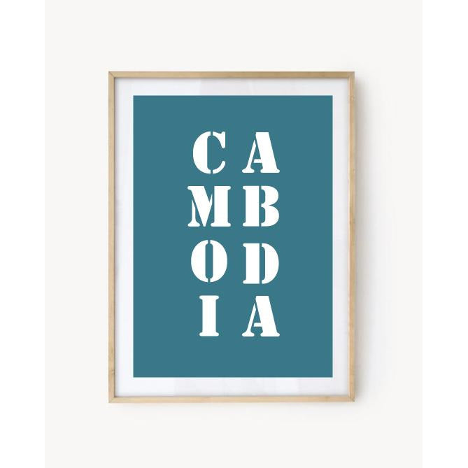 Affiche "Cambodge" bleu turquoise
