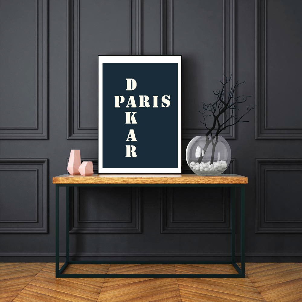 Affiche "Paris Dakar" bleu nuit